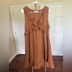 Ces Femme Sleeveless Ruffle Hem Sundress in Warm Caramel